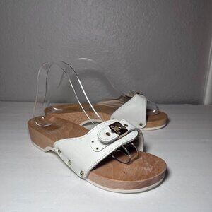 Dr. Scholl's Original Collection Wood Soled Slide Sandals White
